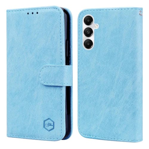 Funda para Teléfono Samsung Galaxy A35 5G Sensación de Piel Textura de Cuero Aceitoso Pu + TPU (Azul Claro)