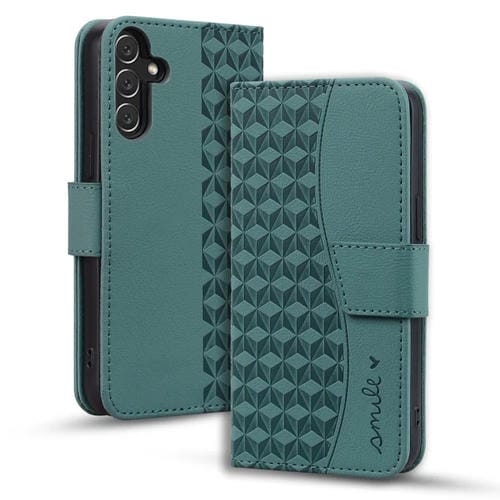 Funda de Cuero Samsung Galaxy A35 5G con Hebilla de Diamante y Cordón (Verde)