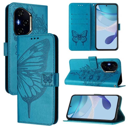 Funda de Cuero con Mariposa en Relieve para Honor 400 (Azul)