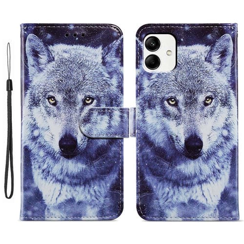 Funda para Teléfono Samsung Galaxy A05 Cuero Tapa Horizontal Patrón Pintado (Lobo Blanco)