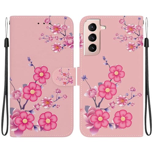 Estuche para Teléfono Samsung Galaxy S21 5G Cuero Dibujo Coloreado Textura Cristal (Flores de Cerezo)