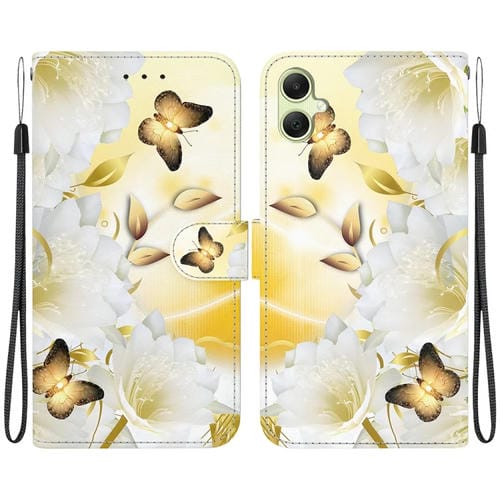 Funda para Teléfono Samsung Galaxy A05 Cuero Dibujo Coloreado Textura de Cristal (Epiphyllum Mariposa Dorada)