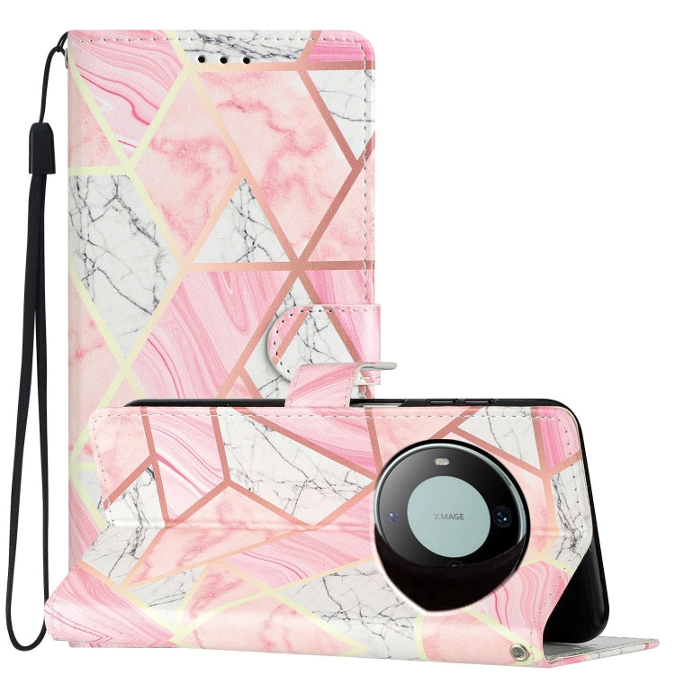 Funda de Cuero para Huawei Mate 60 con Dibujo Coloreado Mármol Rosa