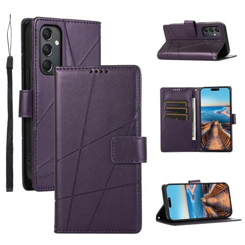 Funda para Teléfono Samsung Galaxy A24 4G Línea en Relieve Textura Cuero Genuino (Púrpura)