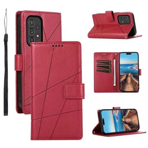 Funda para Teléfono Samsung Galaxy A33 5G PU Cuero Genuino Textura Línea En Relieve (Rojo)