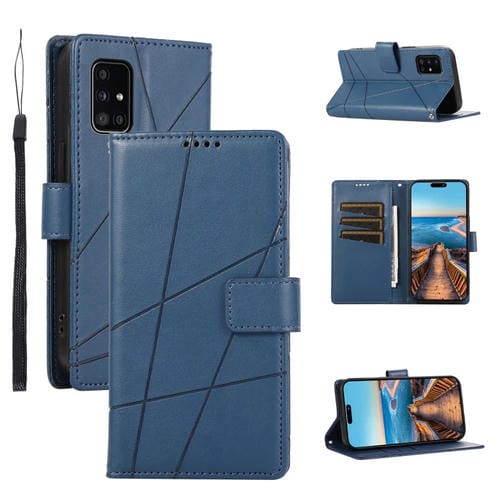 Funda para Teléfono Samsung Galaxy A51 4G PU Cuero Genuino Textura Línea en Relieve (Azul)