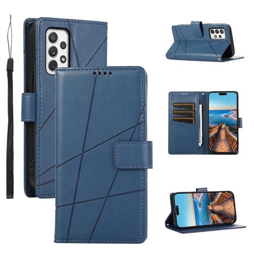 Funda para Teléfono Samsung Galaxy A72 5G Pu Cuero Genuino Textura Línea En Relieve (Azul)