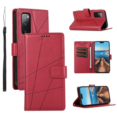 Funda para Teléfono Samsung Galaxy S20 FE con Línea en Relieve y Textura de Cuero Genuino (Rojo)