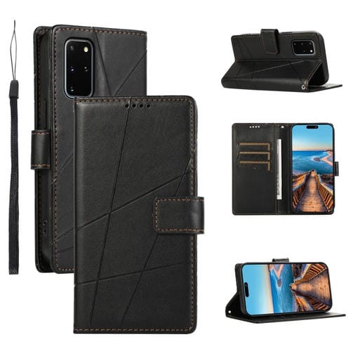 Funda para Teléfono Samsung Galaxy S20 con Línea en Relieve y Textura Cuero Genuino PU (Negro)