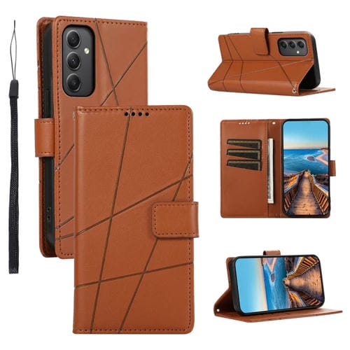 Funda para Teléfono Samsung Galaxy A35 con Línea en Relieve y Textura de Cuero Genuino (Marrón)