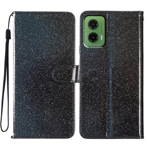 Funda de Cuero con Tapa y Purpurina para Motorola Moto G35 (Negra)