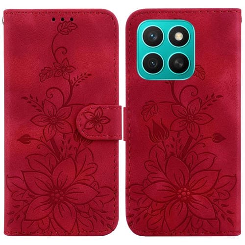 Funda de Piel con Relieve de Lirio para Honor X8C 4G (Roja)