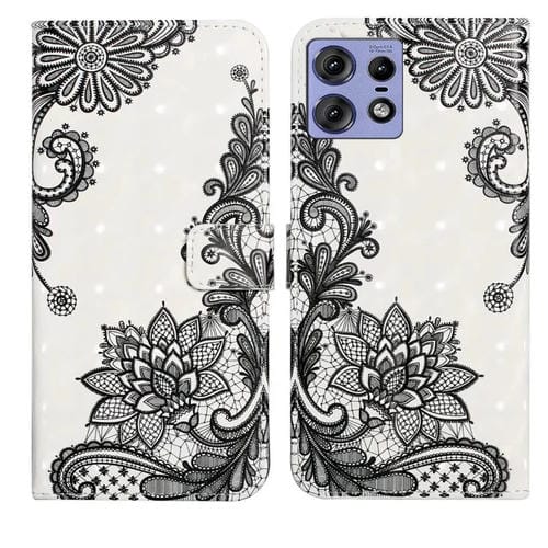 Funda de Cuero con Dibujo 3D en Relieve de Aceite para Motorola Edge 50 Pro (Flor de Encaje)