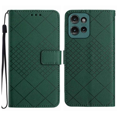 Funda de Cuero Motorola Edge 50 Neo con Textura de Cuadrícula Rómbica (Verde)