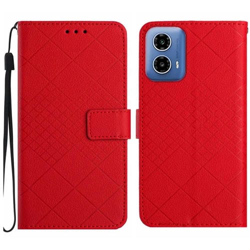 Funda de Cuero con Textura de Cuadrícula Rómbica para Motorola Moto G35 5G (Rojo)