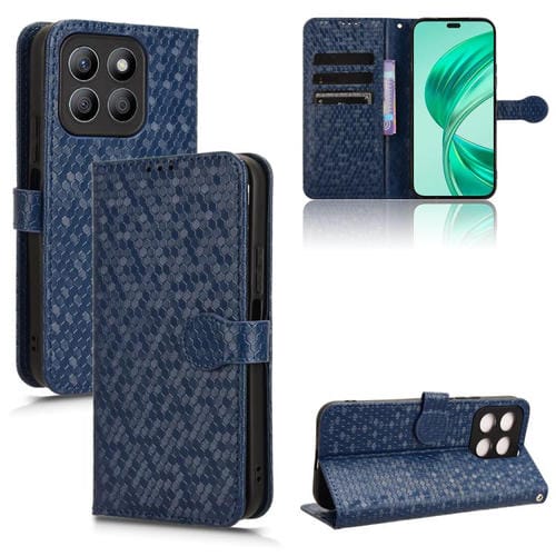 Funda de Cuero con Textura de Panal y Puntos para Honor X8C 4G (Azul)