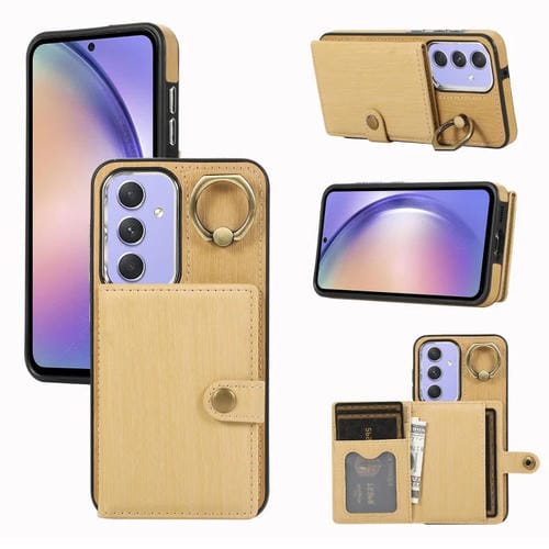 Funda para Teléfono Samsung Galaxy A54 5G con Soporte para Anillo y Billetera con Textura Cepillada (Amarillo)