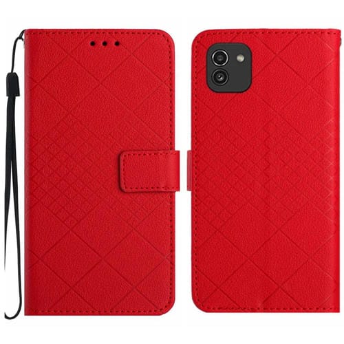 Funda para Samsung Galaxy A03 164mm Cuero Textura Rejilla Rómbica (Rojo)