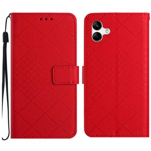 Funda para Samsung Galaxy A04E F04 M04 4G Cuero Textura Rejilla Rómbica (Rojo)