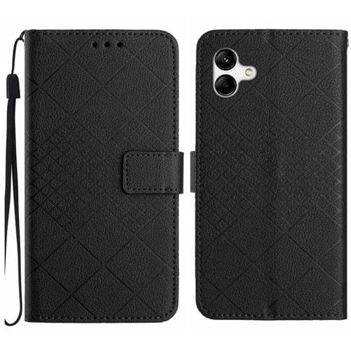Funda para Samsung Galaxy A04E F04 M04 4G Cuero Textura Rejilla Rómbica (Negro)
