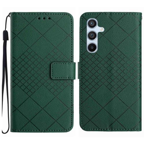 Funda de Cuero Samsung Galaxy A05S Textura de Rejilla Rómbica (Verde)
