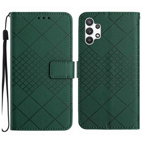Funda de Cuero Samsung Galaxy A13 4G Textura de Rejilla Rómbica (Verde)