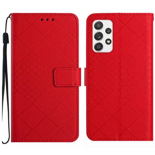 Funda de Cuero Samsung Galaxy A23 4G 5G M23 5G Textura Rejilla Rómbica (Rojo)