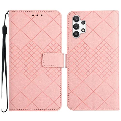 Funda para Samsung Galaxy A32 4G Cuero Textura Rejilla Rómbica (Rosa)