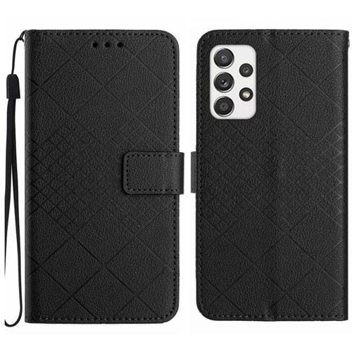 Funda de Cuero Samsung Galaxy A52 A52S Textura Rejilla Rómbica (Negro)