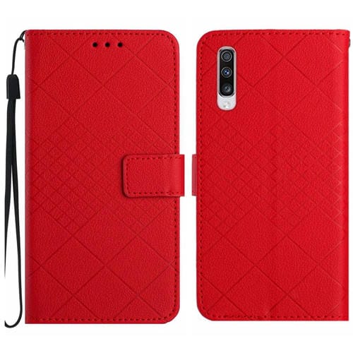 Funda para Teléfono Samsung Galaxy A70 A70S Cuero Textura Rejilla Rómbica (Rojo)