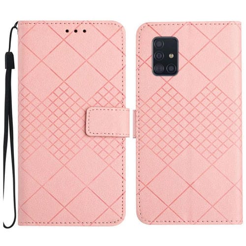 Funda de Cuero Samsung Galaxy A71 4G Textura Rejilla Rómbica (Rosa)