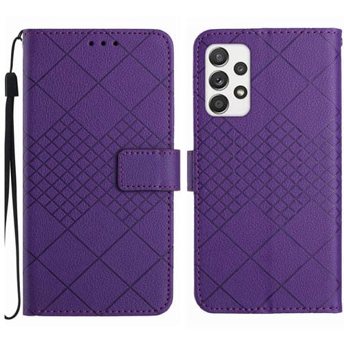 Funda de Cuero Samsung Galaxy A73 5G Textura Rejilla Rómbica (Púrpura)