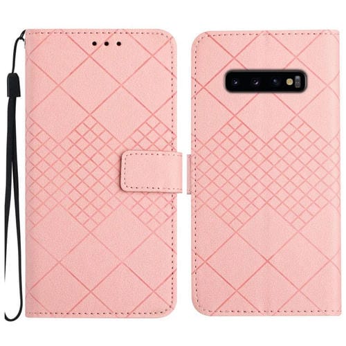 Funda de Cuero para Samsung Galaxy S10 con Textura de Rejilla Rómbica (Rosa)