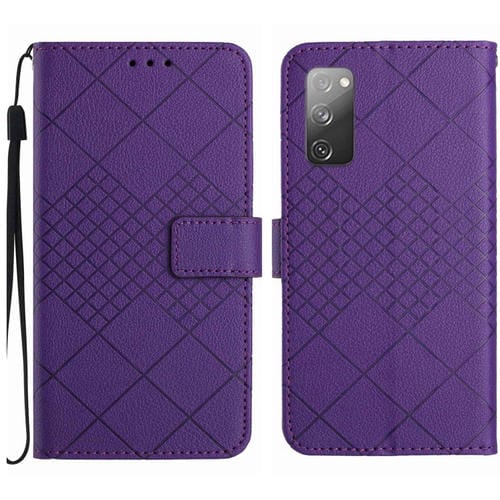 Funda para Samsung Galaxy S20 FE 4G y 5G 2022 Cuero Textura Rejilla Rómbica (Púrpura)