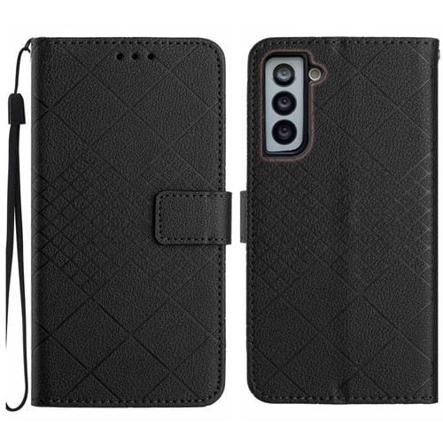 Funda para Samsung Galaxy S22 + 5G Cuero Textura Rejilla Rómbica (Negro)