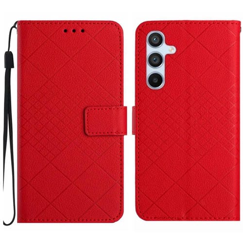 Funda para Samsung Galaxy A35 5G de Cuero con Textura de Rejilla RĂłmbica (Rojo)