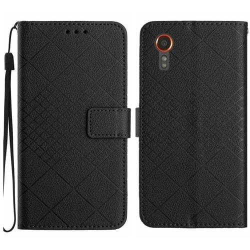 Funda para Samsung Galaxy Xcover 7 5G Cuero Textura Rejilla Rómbica (Negro)