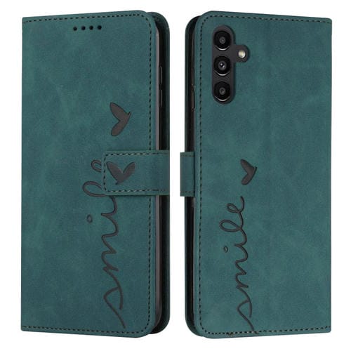 Funda para Teléfono Samsung Galaxy A05S Skin Feel Heart Cuero En Relieve con Cordón Largo (Verde)