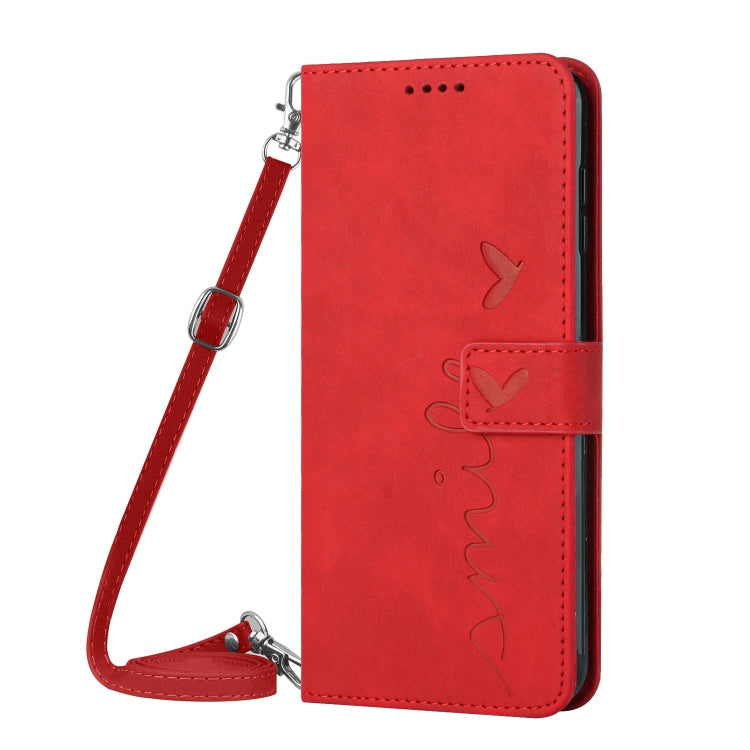 Funda de Piel con Relieve de Corazón y Cordón Largo para Teléfono Itel A50 (Rojo)