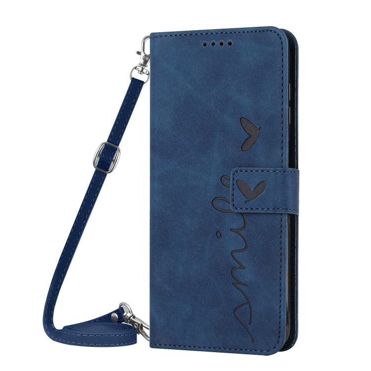Funda de Piel con Relieve de Corazón y Cordón Largo para Teléfono Itel P65 (Azul)