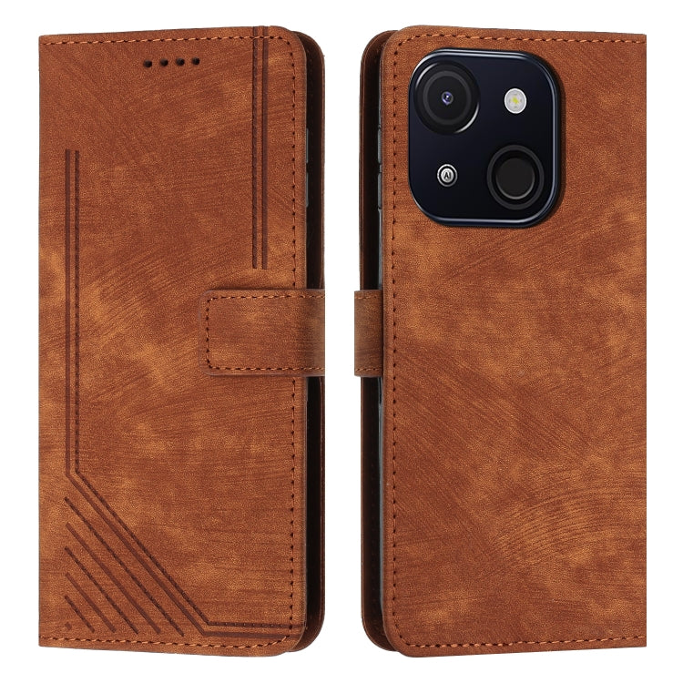 Funda de Cuero Itel A50C con Diseño de Rayas, Tacto Sedoso y Cordón (Marrón)