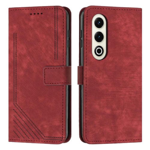 Funda de Cuero Itel S25 con Diseño de Rayas y Cordón (Rojo)