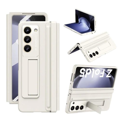 Funda para Teléfono Samsung Galaxy Z Fold5 5G Textura Cuero Pu + PC Cobertura Total (Blanco)