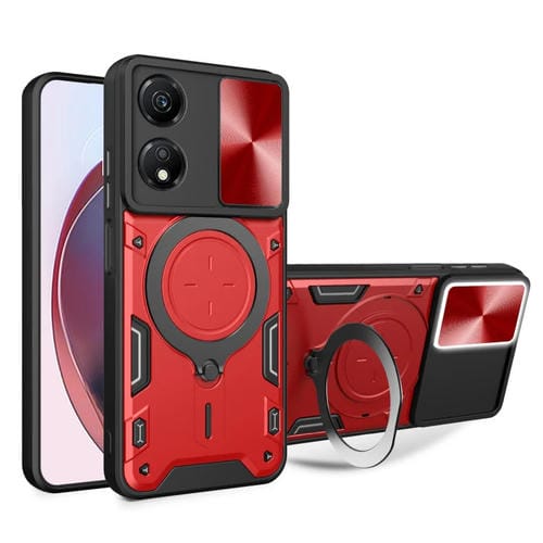 Funda para Teléfono Honor X5 Plus con Soporte Magnético Deslizante y Textura de Cd (Rojo)
