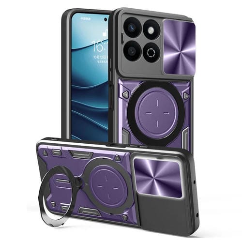 Funda para Teléfono Honor 200 con Soporte Magnético Deslizante y Textura Cd Inteligente (Morado)