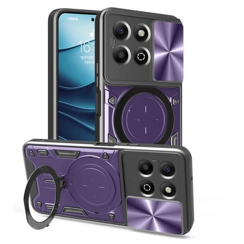 Funda para Teléfono Honor X6B 4G con Soporte Magnético Deslizante y Textura de Cd (Morado)