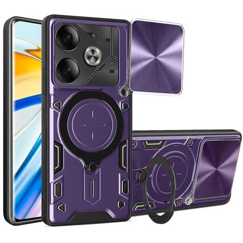 Funda para Teléfono Tecno Pova 6 4G Soporte Magnético Deslizante Textura Cd (Morado)