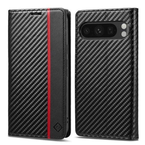 Funda de cuero de fibra de carbono LC.IMEEKE para Google Pixel 10 Pro XL (negro vertical)