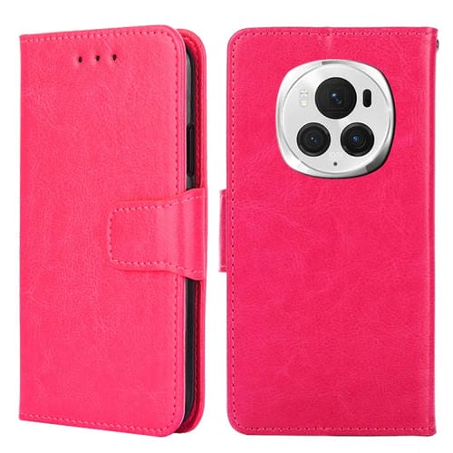 Funda de Cuero para Honor Magic6 Pro con Textura de Cristal (Rojo Rosa)
