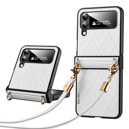 Funda para Teléfono Plegable Samsung Galaxy Z Flip5 Sulada con Textura Rómbica (Blanco)